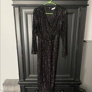 Stunning Black Sequin Long Sleeve Dress